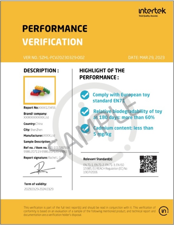 Intertek product performance verification certificate template