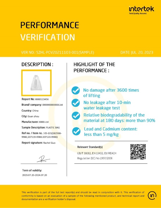 Intertek product performance verification certificate template